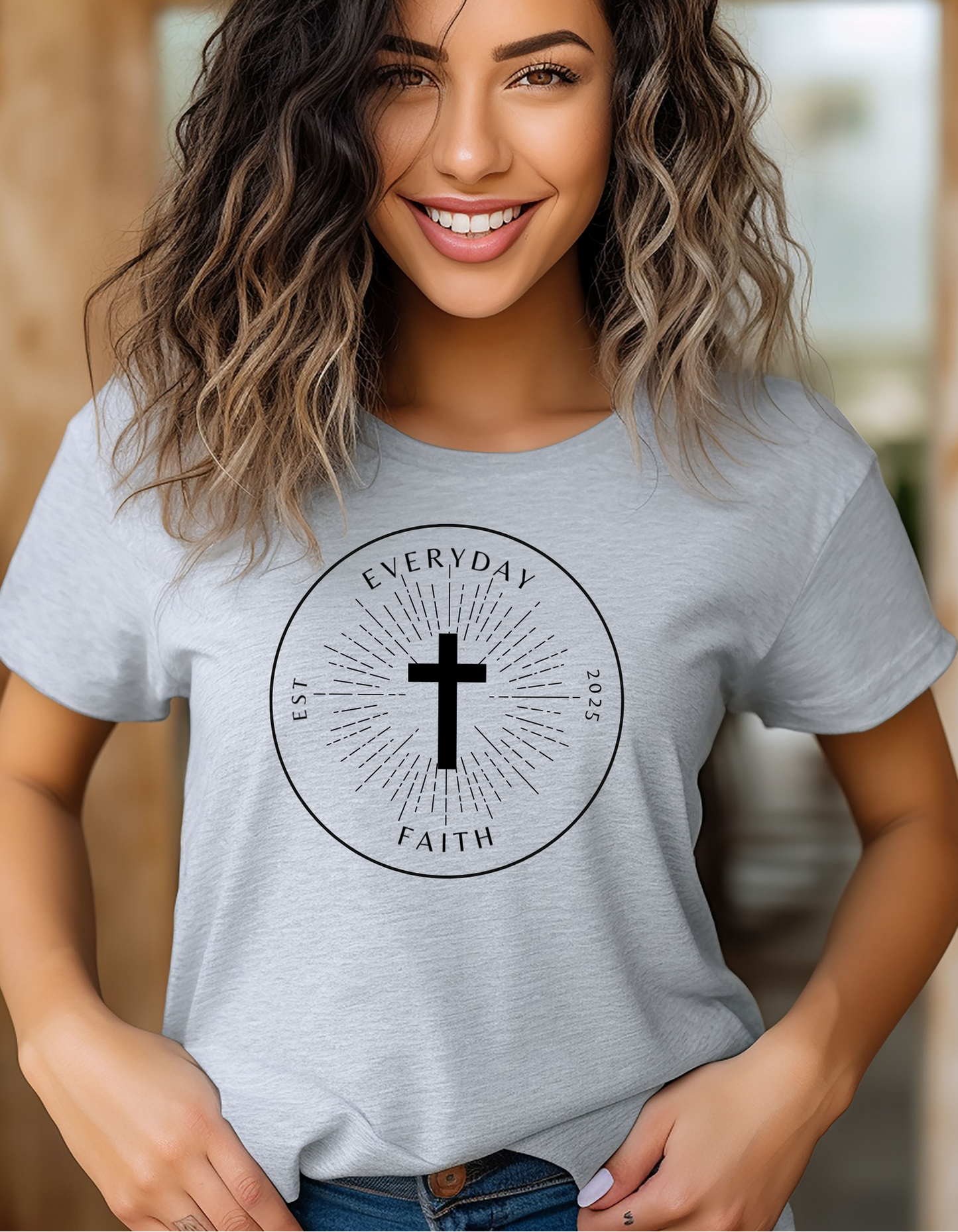 Women's Everyday Faith Shining Cross Short Sleeve Tee